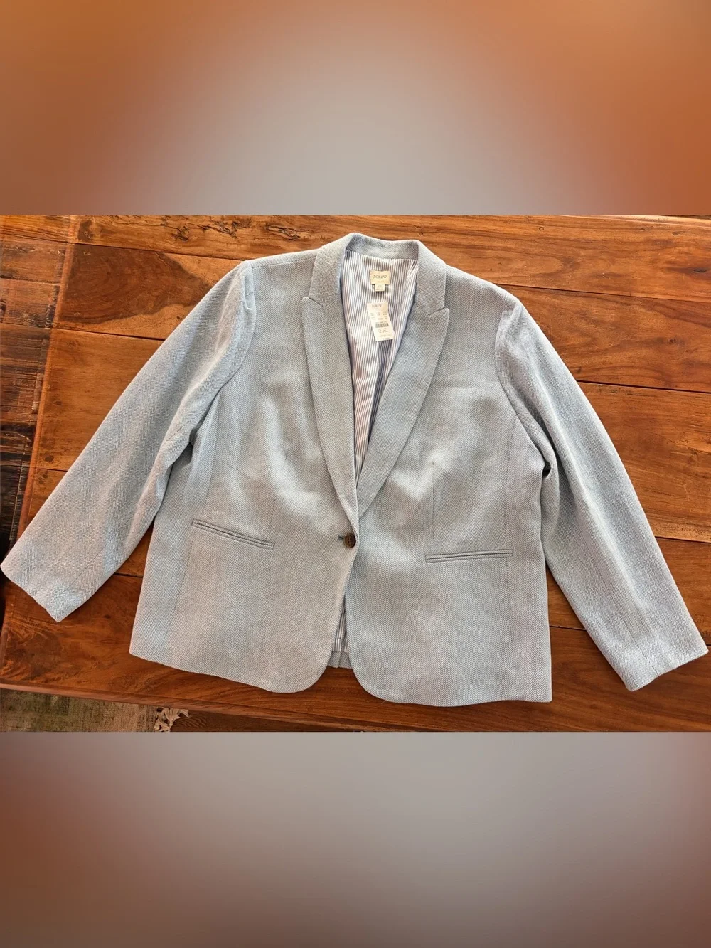 NWT J. Crew Light Blue Herringbone Cotton Linen Blend Blazer Women’s Size 22